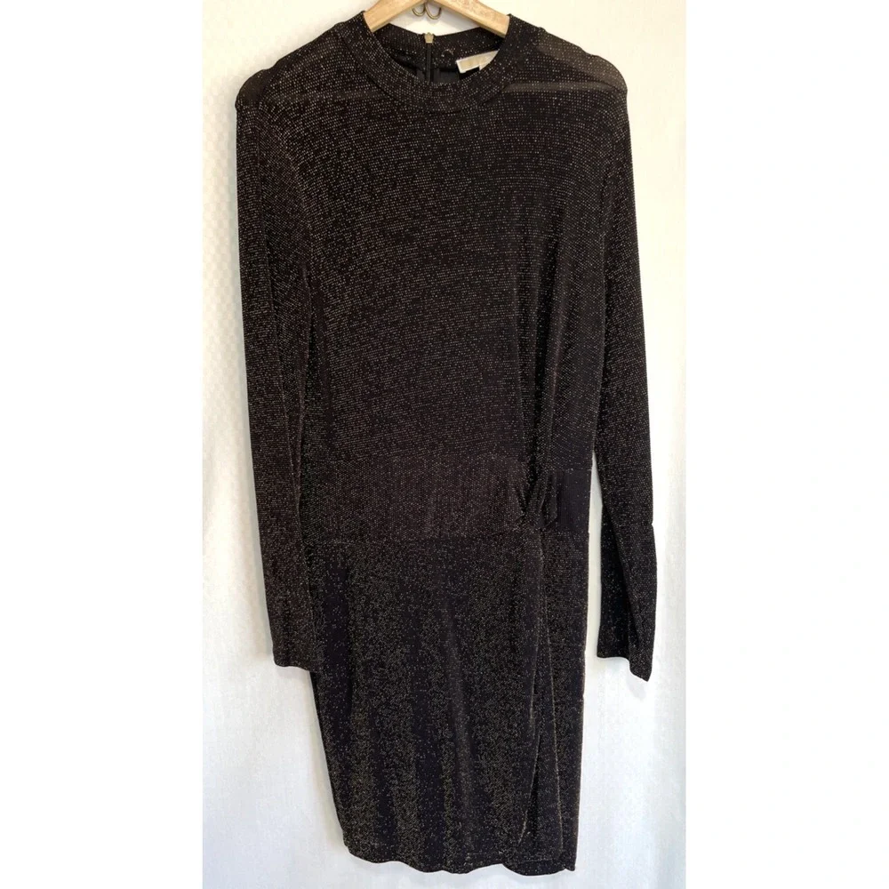 MICHAEL KORS Women's Copper Glitter Dress Long Sleeve Size L Stretchy